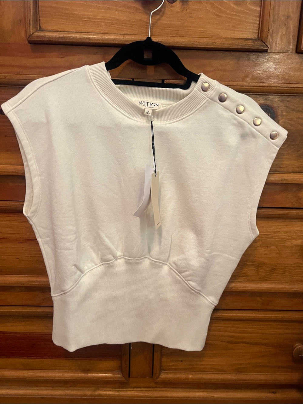 Nation LTD White Sleeveless Button-Shoulder Sweat Top